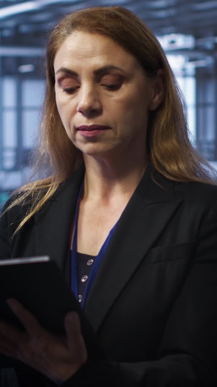 Professionista che usa un tablet in un data center