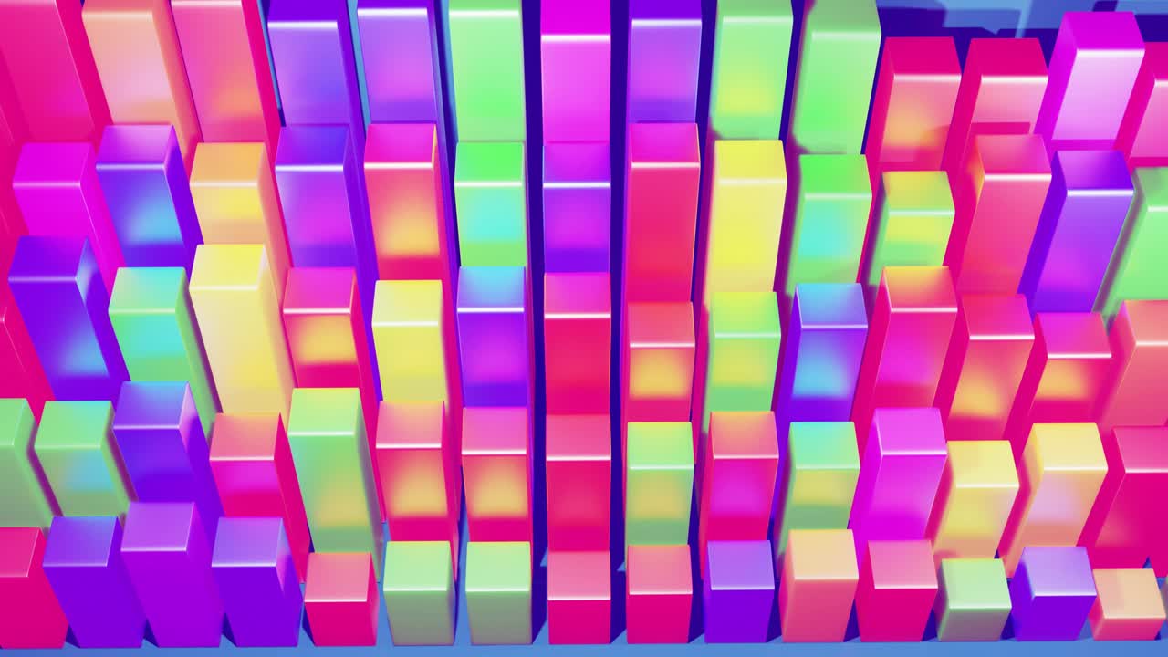 infografías abstractas de columnas multicolores en filas, hermoso fondo para transmisión analítica. fondo de bucle brillante con animación suave. matriz de barras adecuadas para temas financieros
