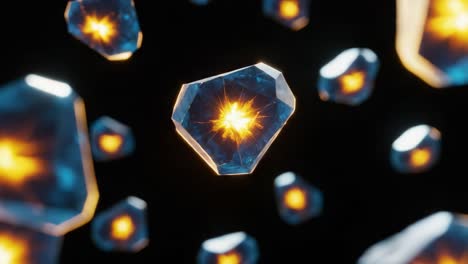 a stunning visual of glowing crystals floating in space, radiating an inner light that captivates the viewer and sparks the imagination with their unique form and luster