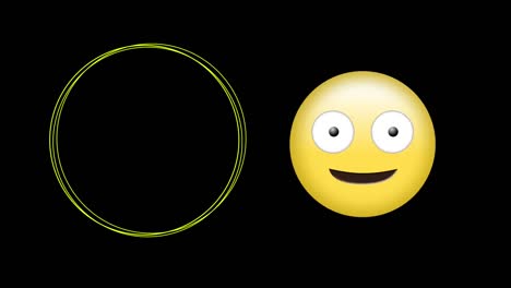 Digital-animation-of-silly-face-emoji-and-colorful-abstract-shapes-against-black-background