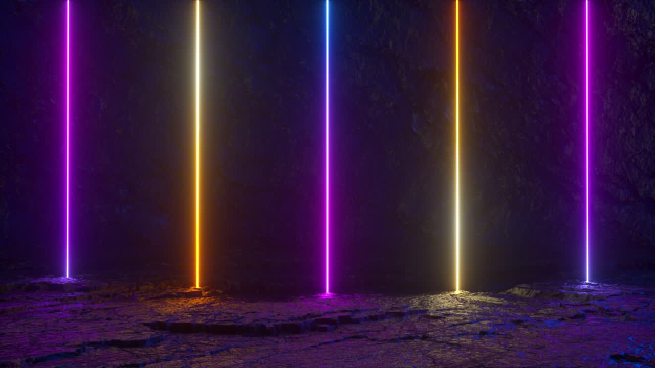 Neon Lights in Dark Cave