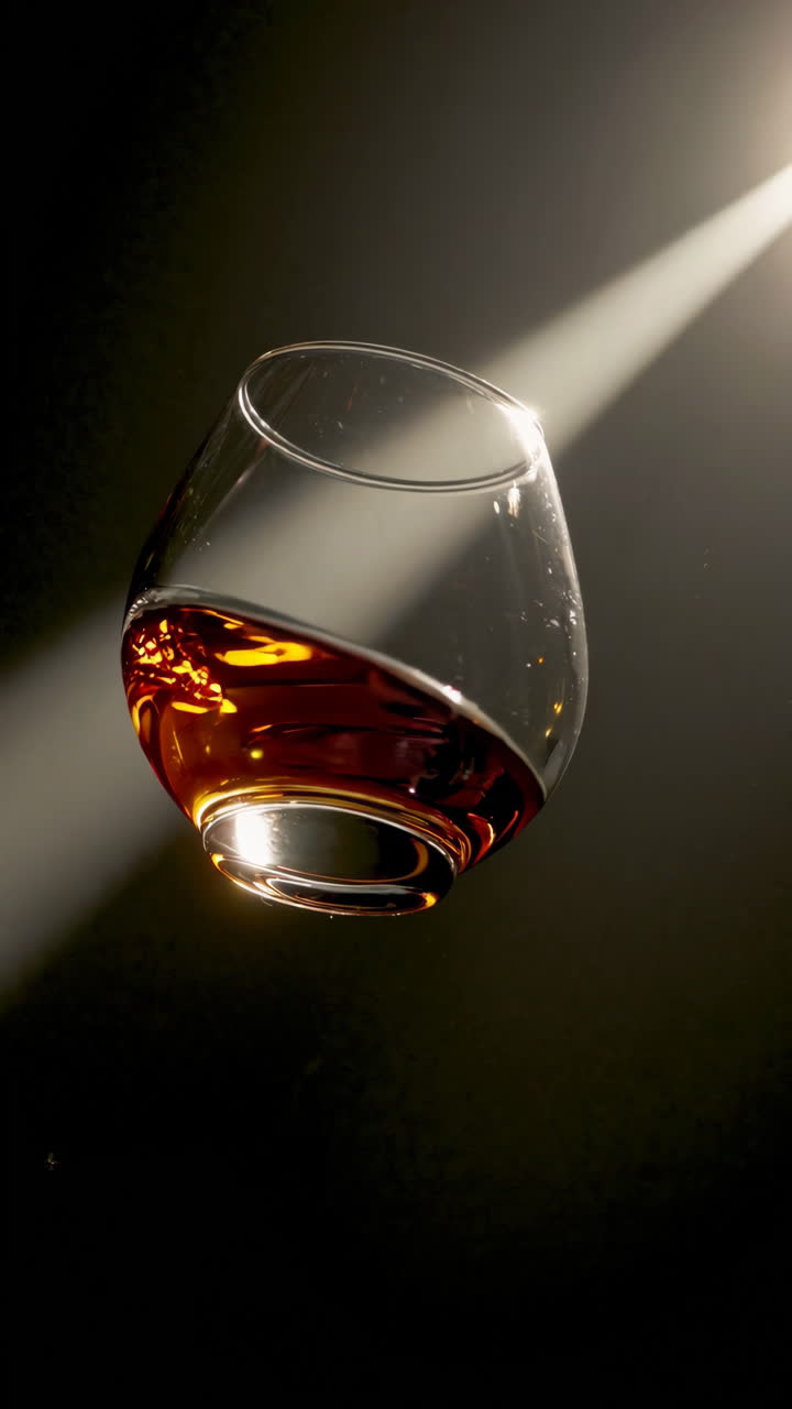Floating Glass of Brandy Under Spotlight