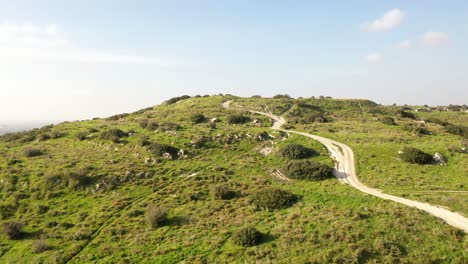 hilltop scenery with trails and path