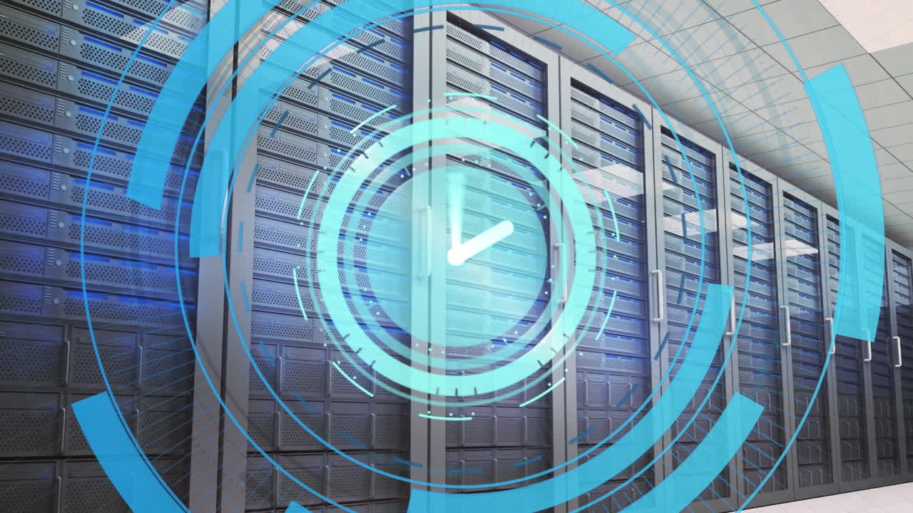 Animation of clock moving in circles over servers