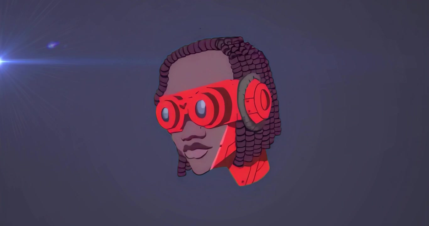 Left light flare starting head fading, glowing headset lenses pulsing, showing futuristic design