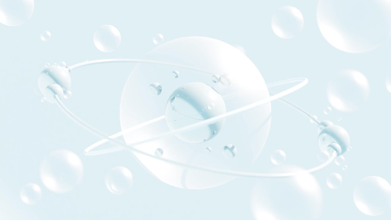 Abstract background with transparent spherical bubbles and DNA strands. 3d animation