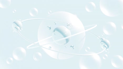 abstract background with transparent spherical bubbles and dna strands. 3d animation