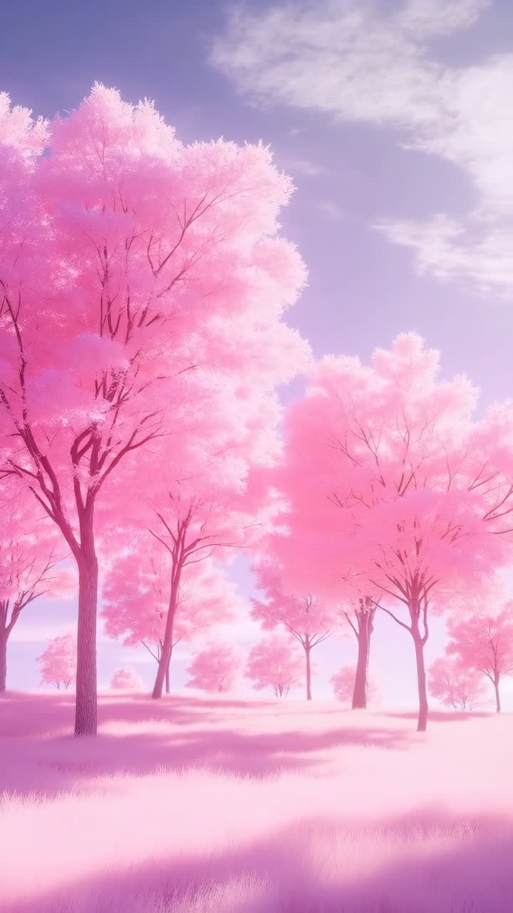 Dreamy Pink Tree Landscape Under a Pastel Sky