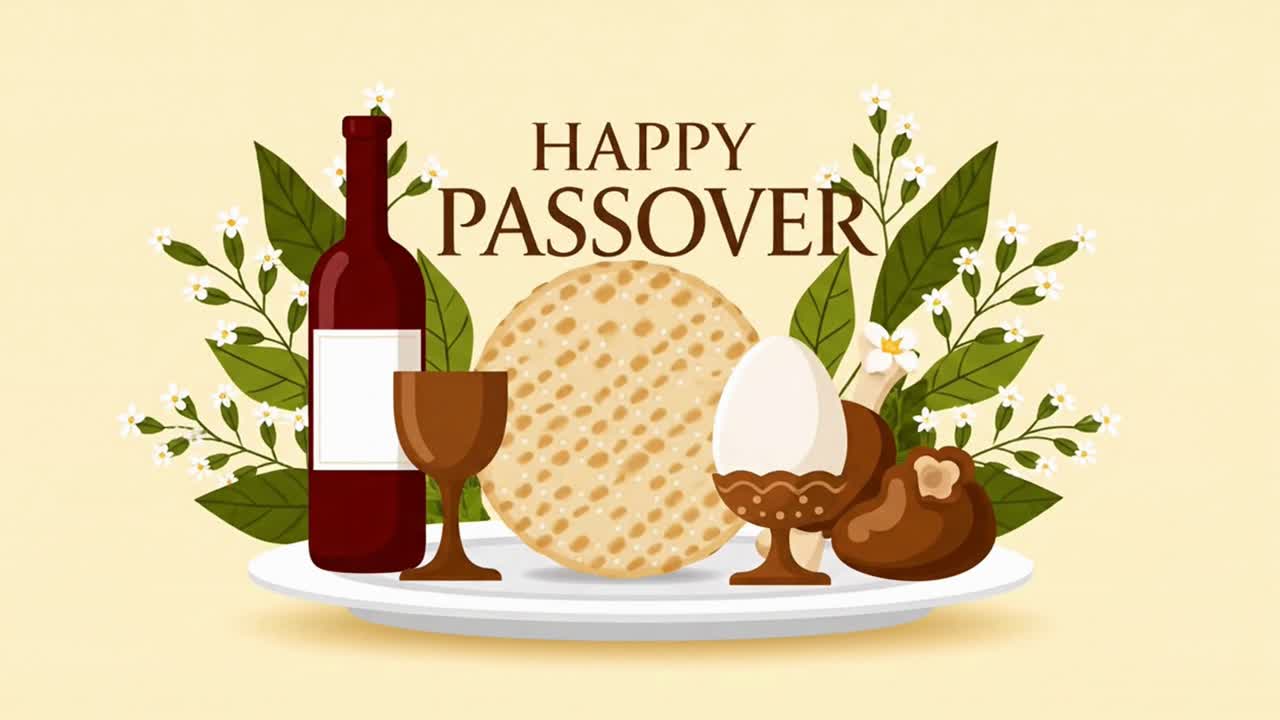Happy passover seder plate greeting animation