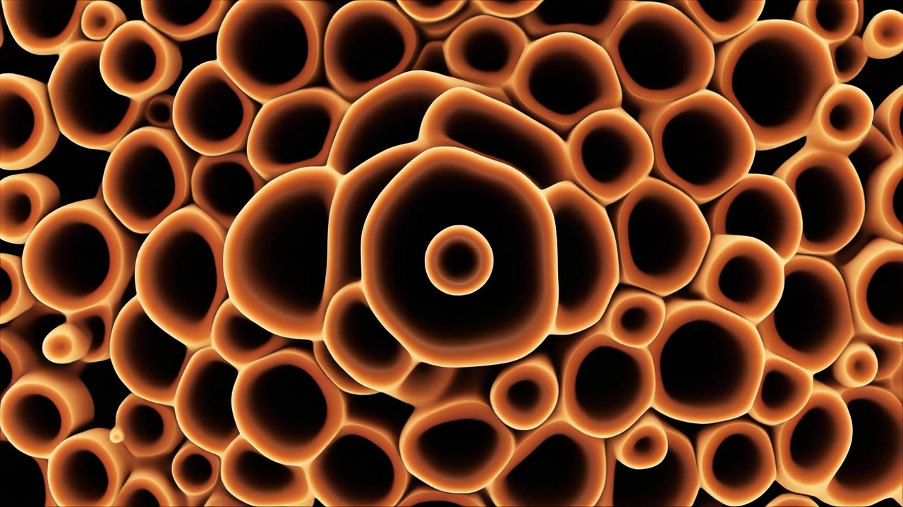 Animazione astratta di strutture cellulari organiche luminose