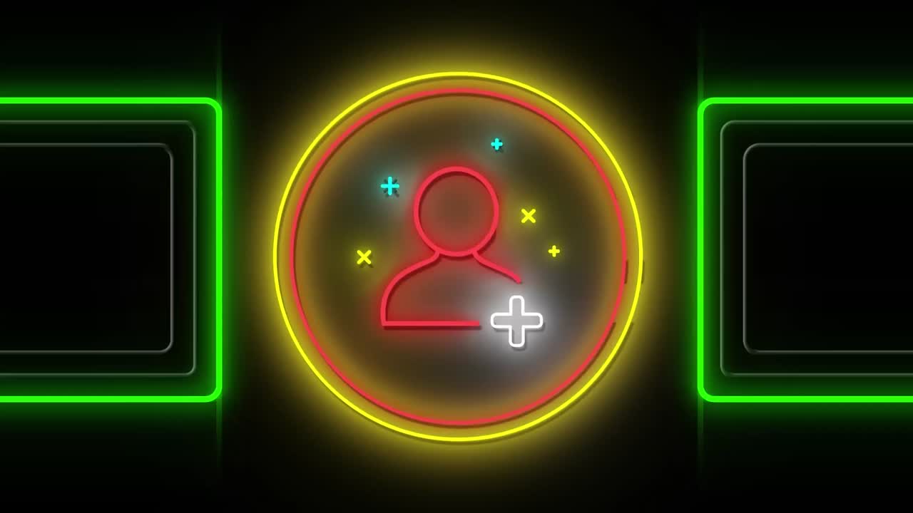 animación del icono de persona digital de neón rojo parpadeante en un círculo brillante