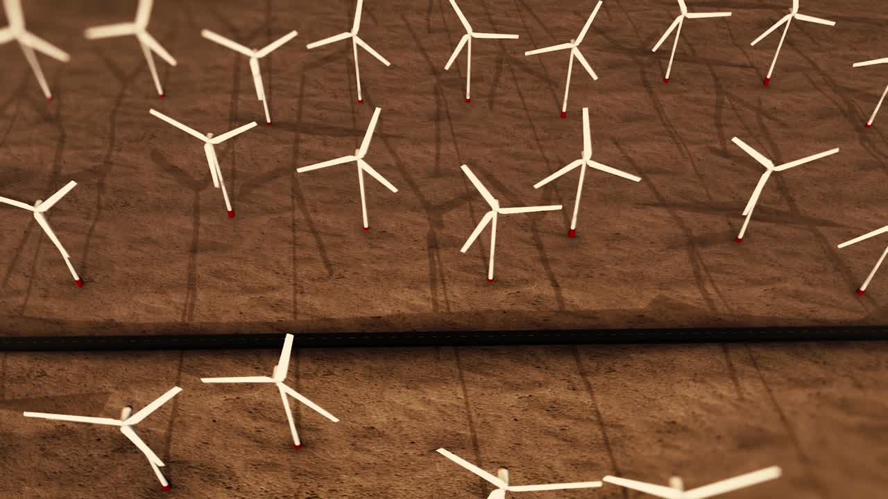 vista aérea de un parque eólico en un paisaje desértico