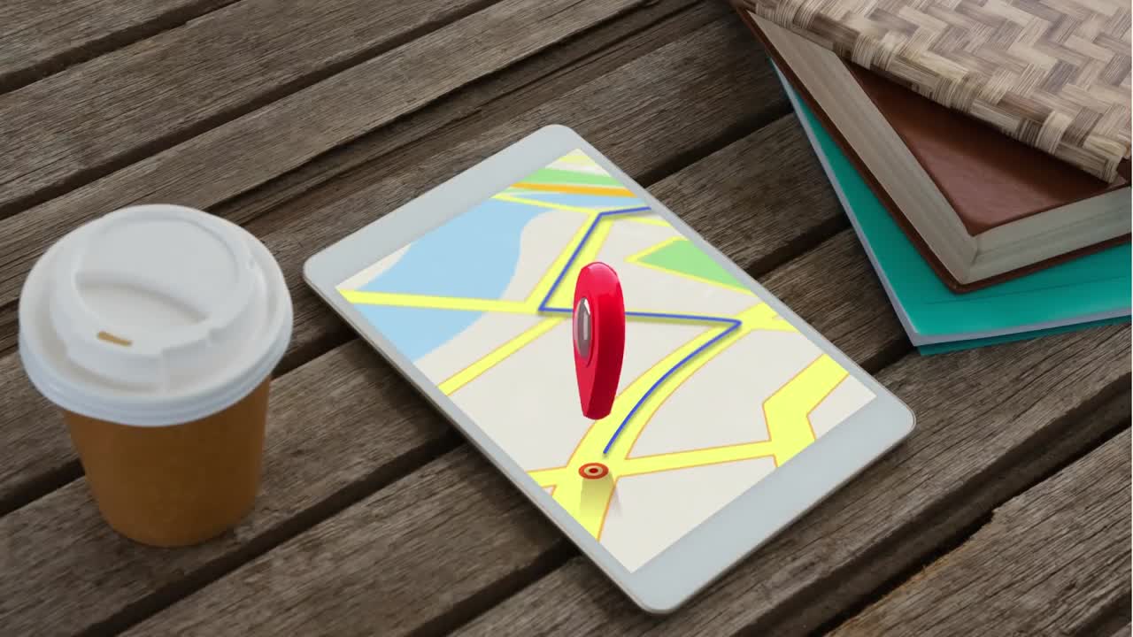 animación de una tableta digital que muestra un mapa en la pantalla.