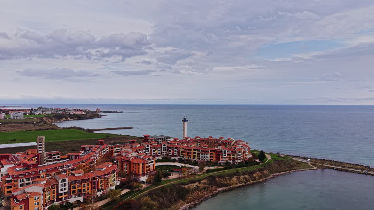 Drone view captures coastal landscape in Bulgaria during cloudy weather