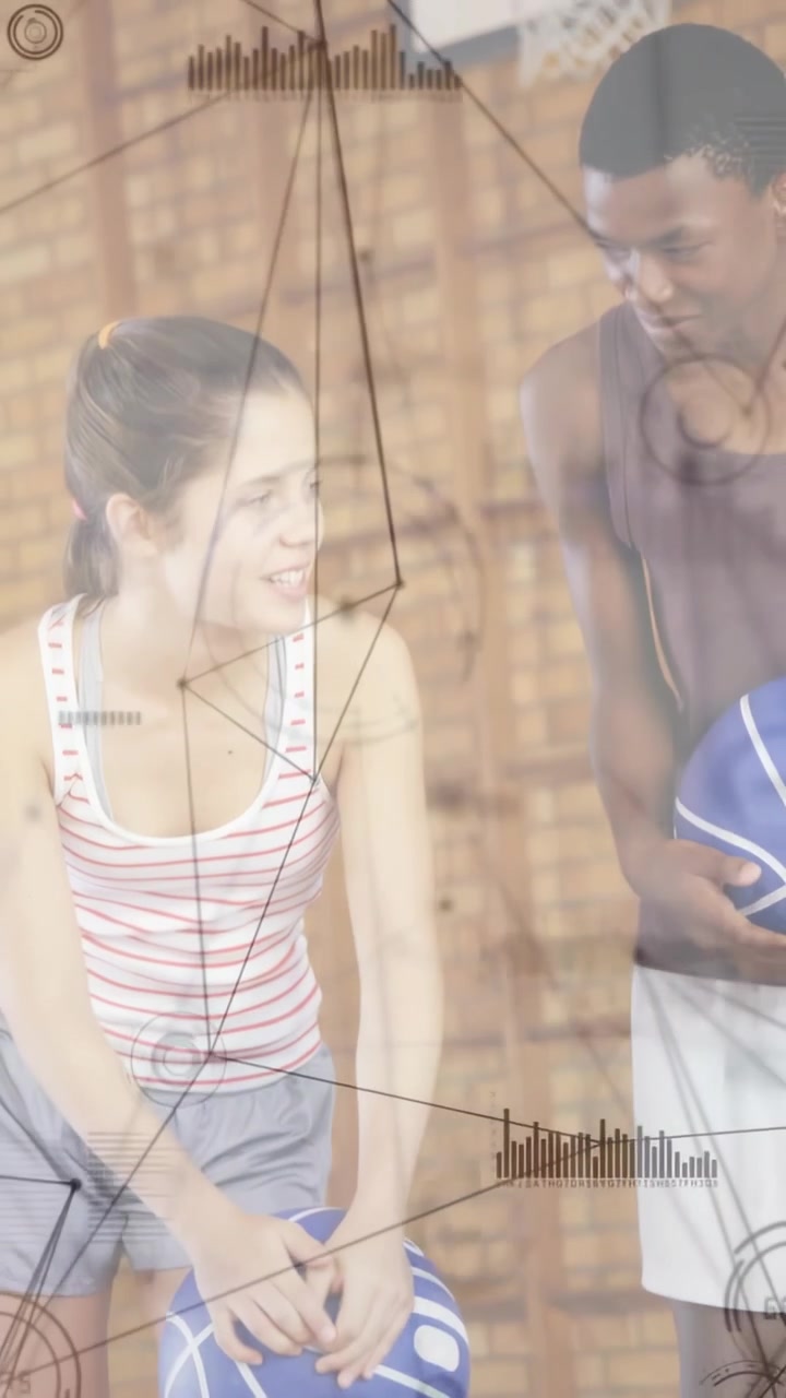 Female player adjusting blue basketball grip, preparing pass after eye contact, HUD overlay moving