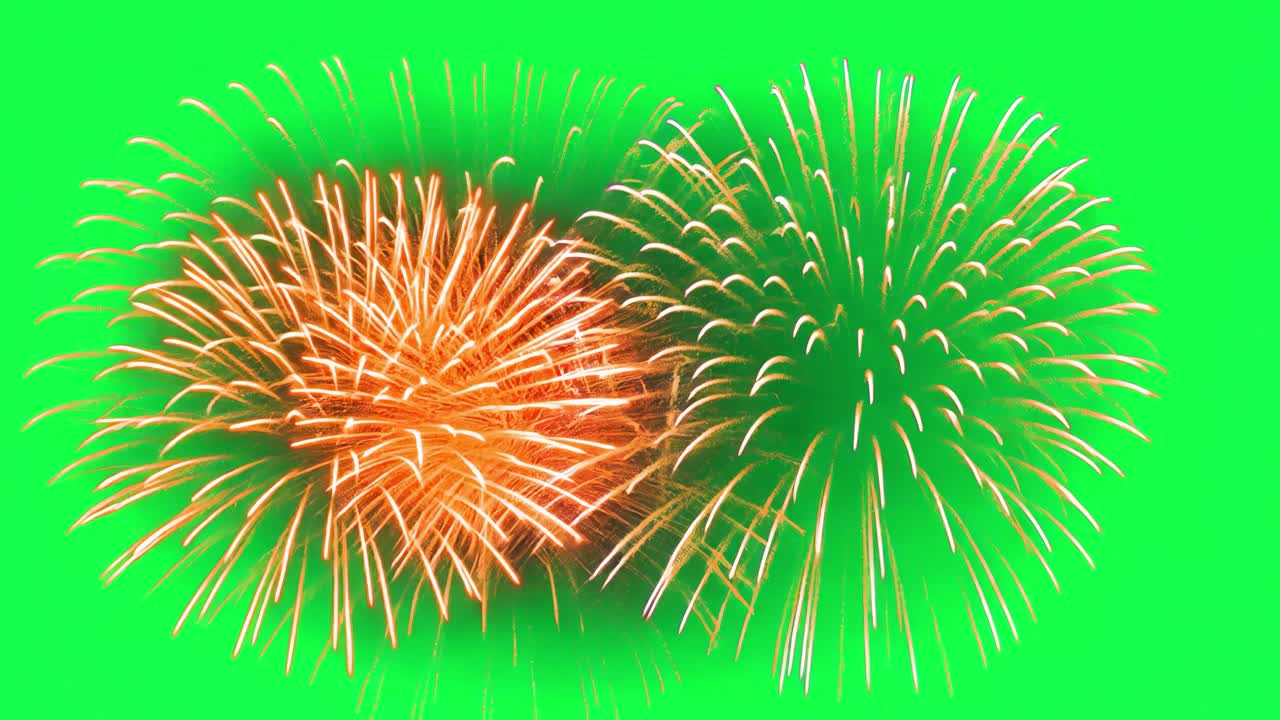 Vibrant fireworks animation, transparent 4K video, green screen