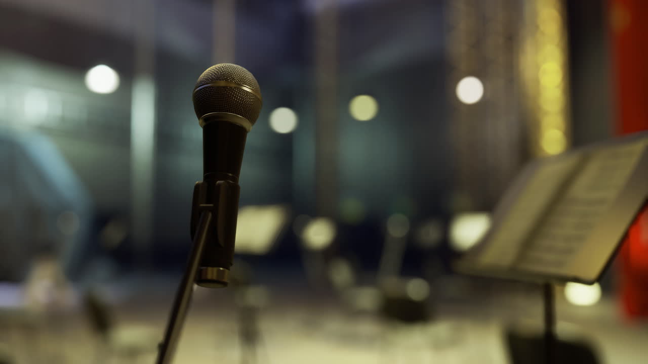 Empty stage awaits performers in a well lit venue ready for showtime