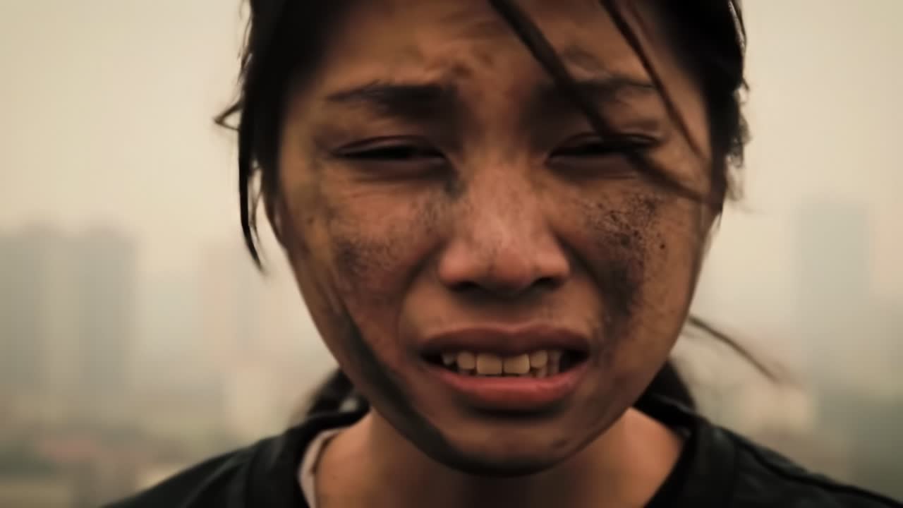 Emotional Turmoil in Urban Desolation: A Raw Portrayal of Fear and Hopelessness Captured in Two Frames of a Distressing Moment