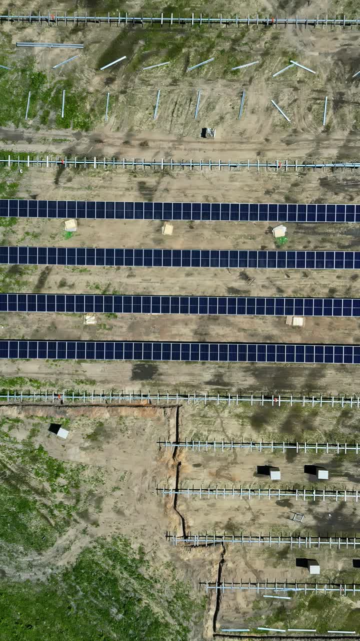 Top View Of Solar Panels Farm, Green Energy - Vertical Shot