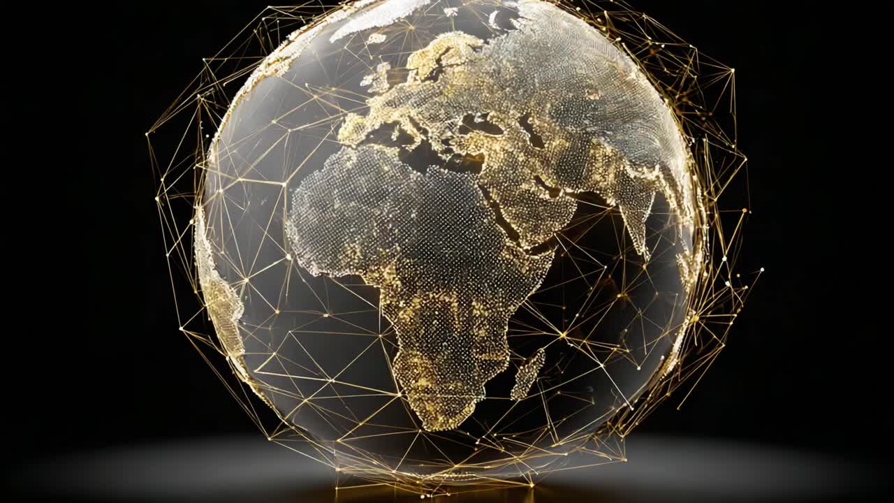 A Stunning Visualization of the Earth Highlighting Global Connections with a Glowing Network of Lines and Geographic Details in a Futuristic Design
