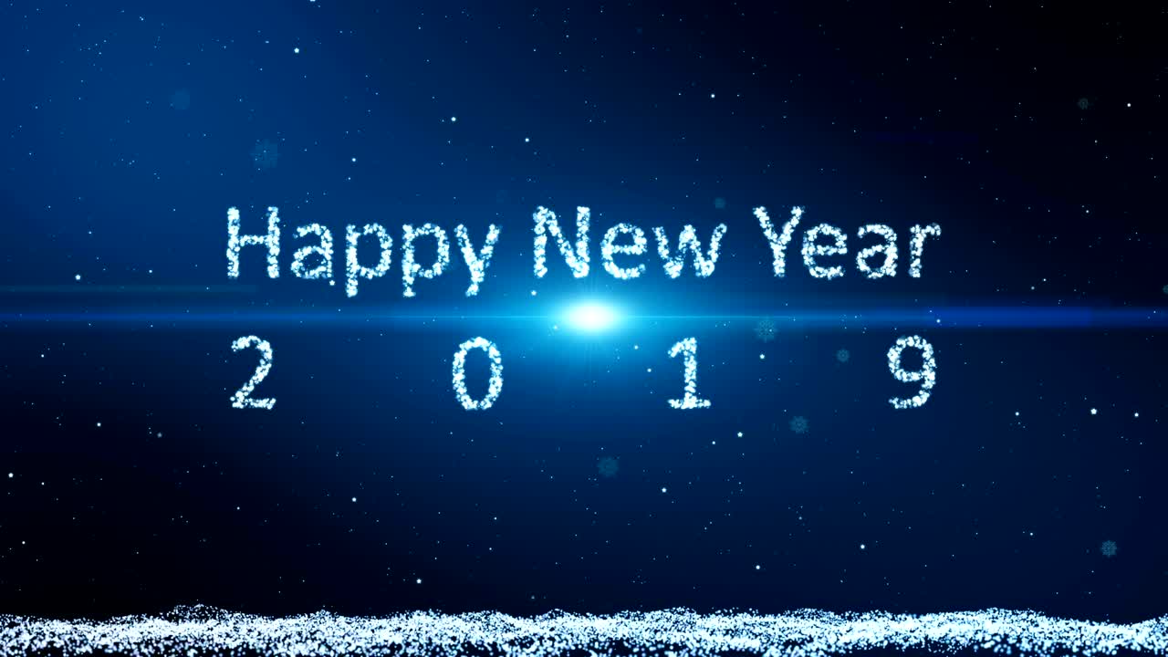 Seamless loop, Animation motion background, The particle merges into a Happy new year 2019 with light ray beam.