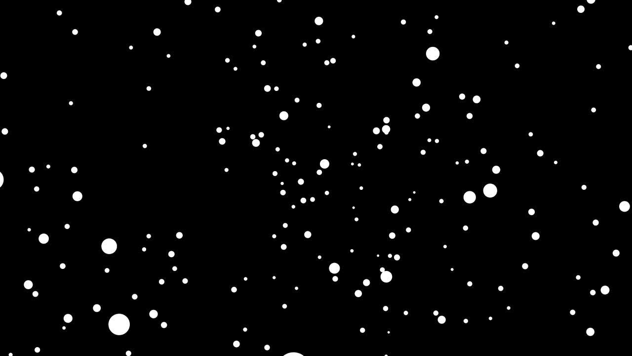 Animazione astratta di punti bianchi che si muovono casualmente su sfondo nero. Animazione in loop continuo.