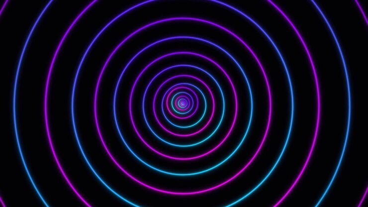 Círculos de Neon Abstratos Pulsando em Fundo Escuro