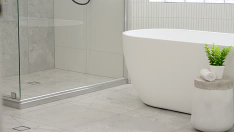 Modernes,-Luxuriöses,-Großes,-Minimalistisches-Wohn-Interieur-Mit-Eigenem-Bad-Und-Dusche-Aus-Nächster-Nähe