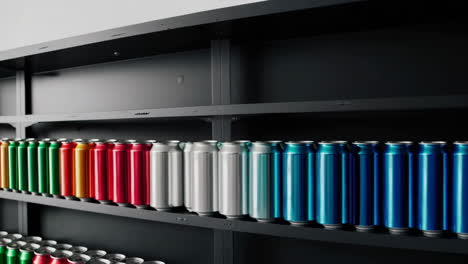 rows of colorful beverage cans on a shelf