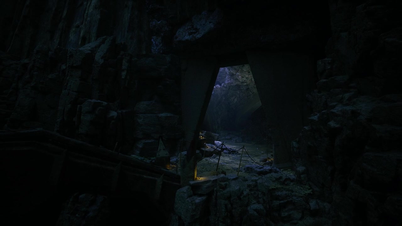 Imponente attraversamento sotterraneo sotto un'illuminazione fioca.