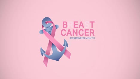 Animation-of-pink-ribbon-anchor-logo-and-breast-cancer-text-appearing-on-pink-background