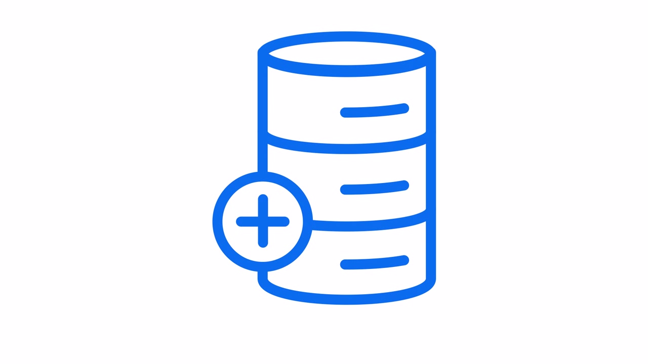 Animated Blue Outline Database Icon with Plus Sign