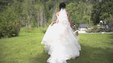 bride on her way to her wedding in white dress