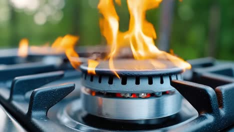 a close up of a gas stove with flames on it