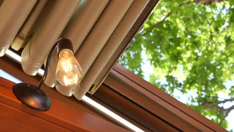 close-up of a light bulb in a rustic interior