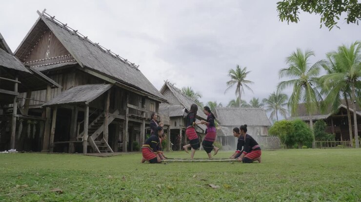 Ethnic Women Performing a Traditional Dance in a Village