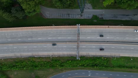 birds eye view of moving vehicles on highway