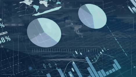 animación del procesamiento de datos financieros sobre el paisaje