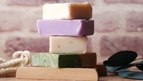 stack of colorful handmade soaps