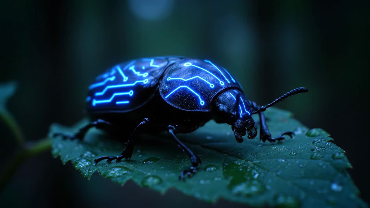 Technological Beetle on a Leaf