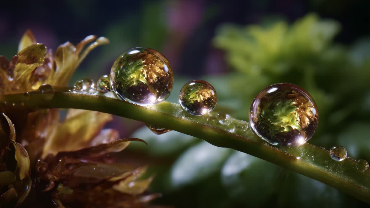 Close-up of Dew Drops on a Leaf, Showcasing Nature's Beauty and Reflection in an Eye-catching Macro Shot with Vibrant Colors and Intricate Details