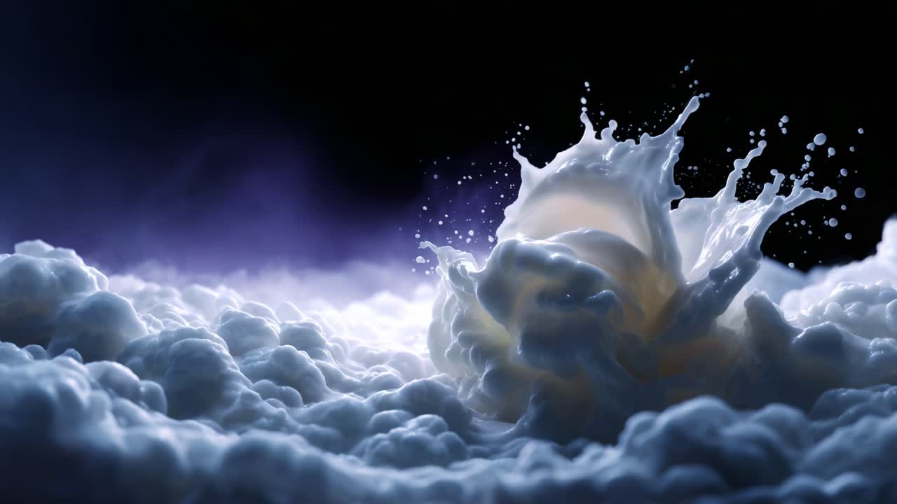 Dynamic Water Motion Captured in Stunning Detail, Showcasing Fluid Dynamics and Texture Against a Dark Background, Highlighting Drops and Splashes of Water