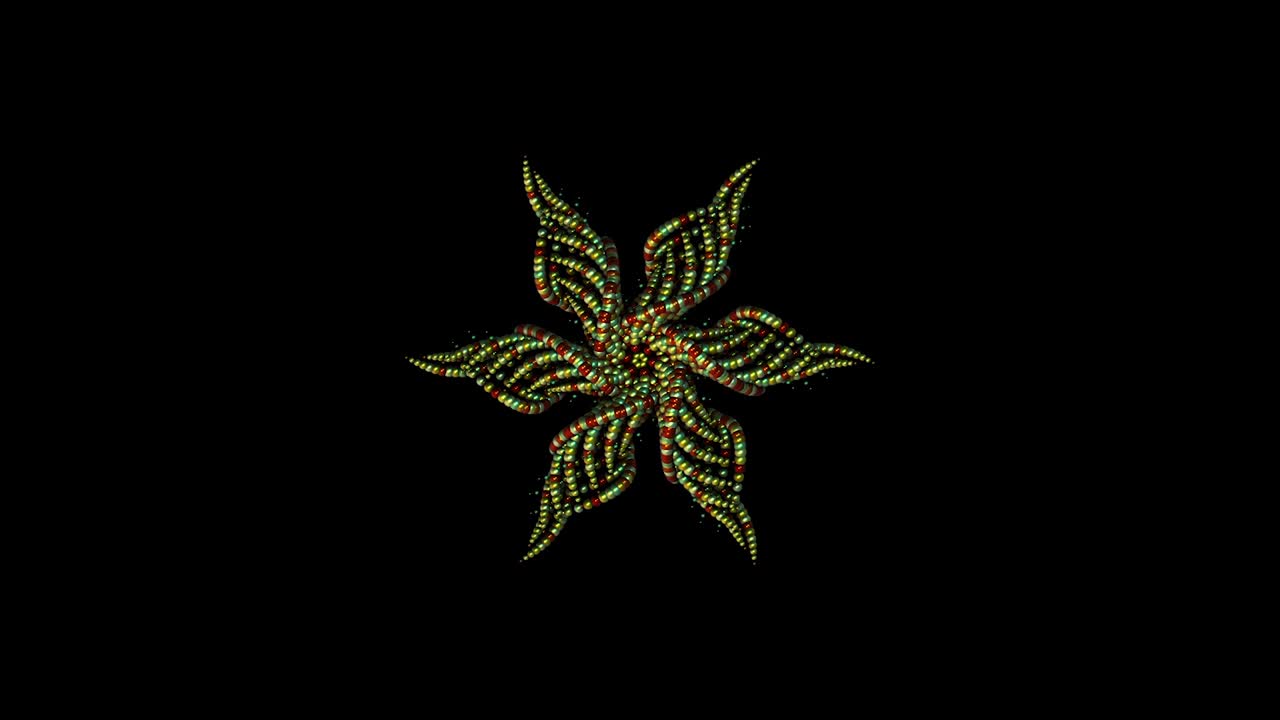 fondo de movimiento abstracto con vista de caleidoscopio, formas de flores que se abren y cierran con el movimiento cambiante. animación. hermosa flor de pequeños círculos, bucle sin costuras