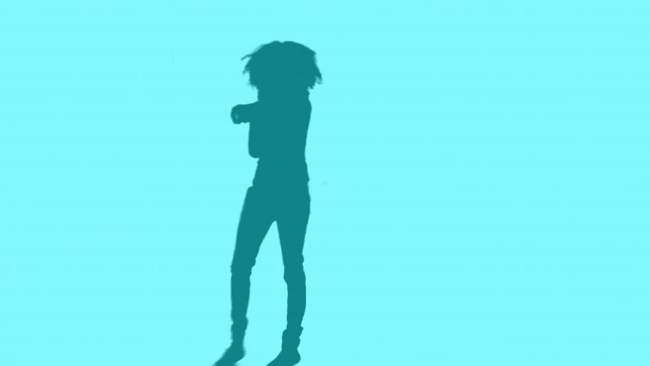Animation of colourful shapes over silhouette of woman dancing
