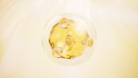 molecule and golden liquid bubble, 3d rendering.