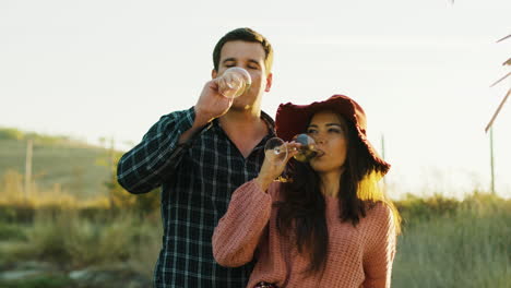 inlove caucasian couple tasting delicious wine