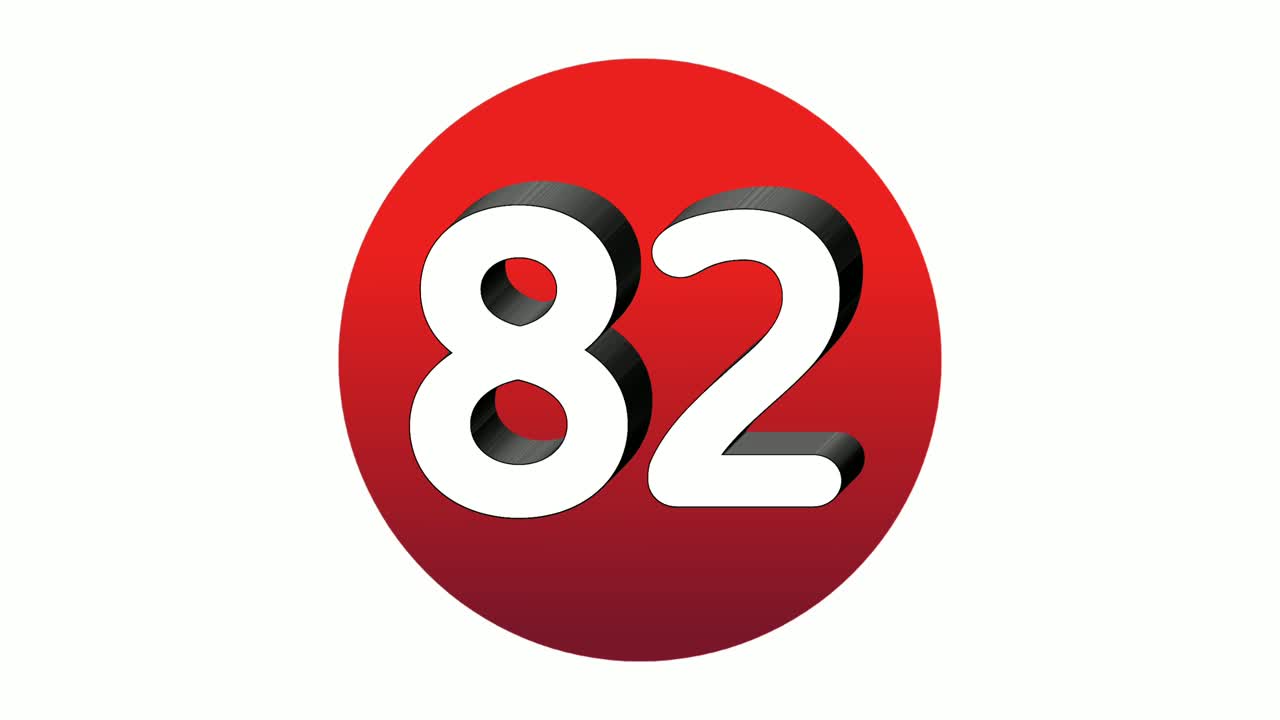 3d 숫자 82 표시 기호 애니메이션 모션 그래픽 아이콘 색 바탕에 은 구, 만화 비디오 요소의 번호