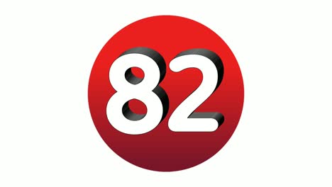 3d number 82 eighty two sign symbol animation motion graphics icon on red sphere on white background,cartoon video number for video elements