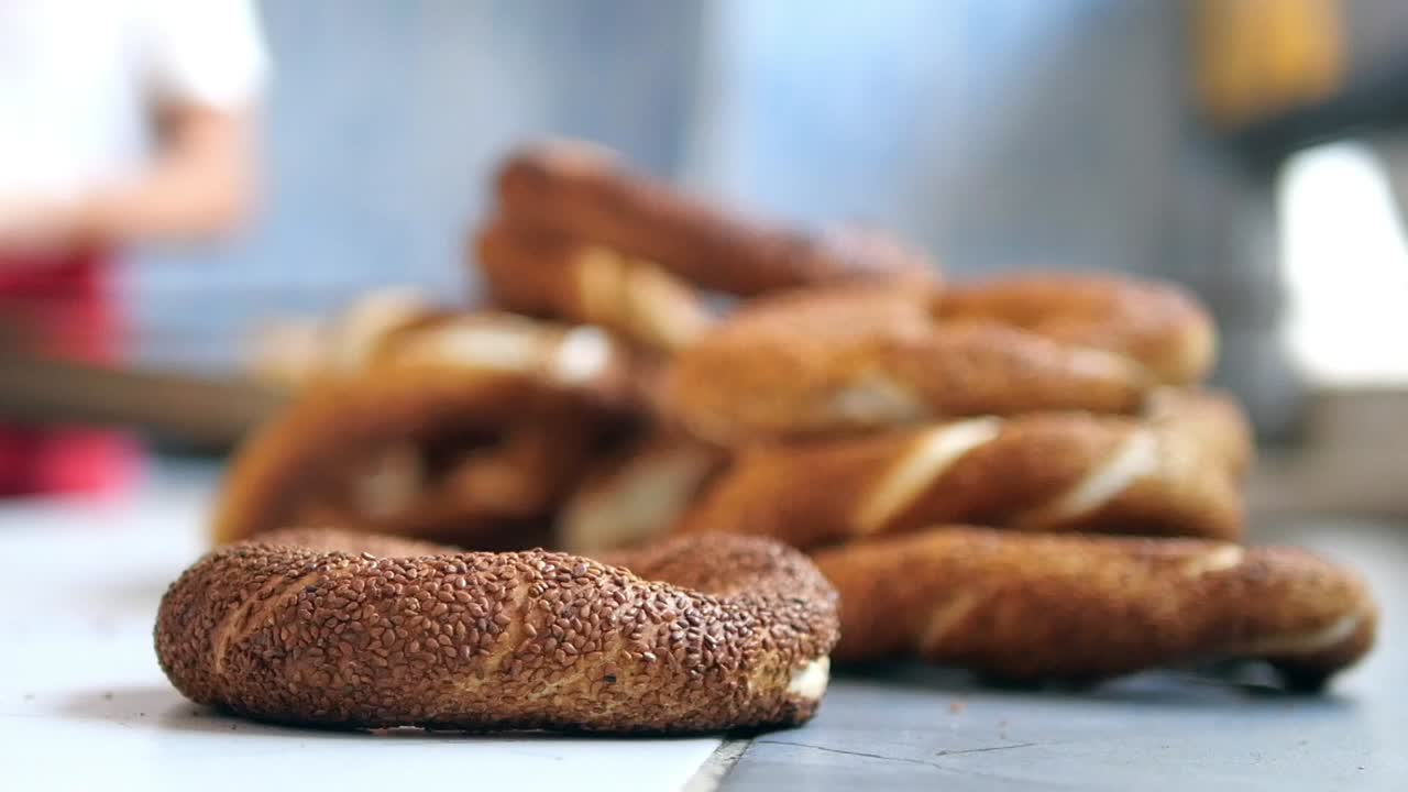 Simit, a popular Turkish bagel with sesame seeds