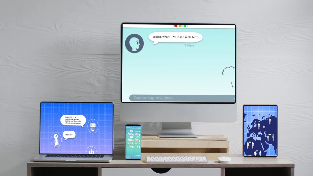 composición de dispositivos electrónicos con un chat en las pantallas